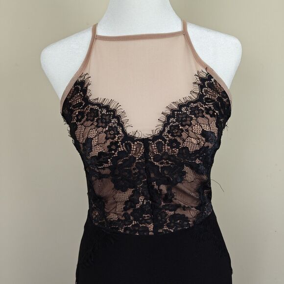 Topshop Petite Black Lace Dress Women's 4P Mini Cut Out Bodycon Stretch - Picture 2 of 9